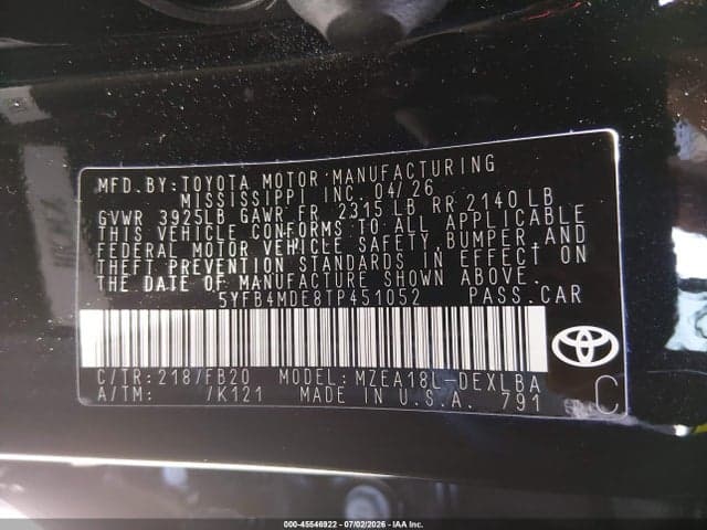 2026 TOYOTA COROLLA LE 9