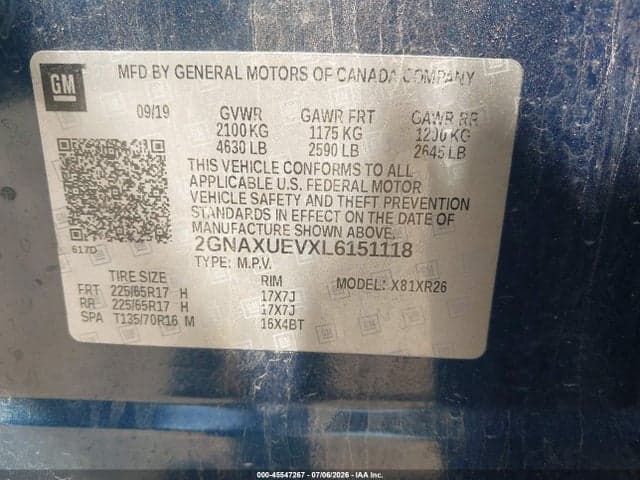 2020 CHEVROLET EQUINOX AWD LT 1.5L TURBO 9