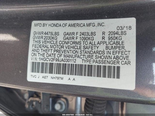 2018 HONDA ACCORD TOURING 2.0T 9