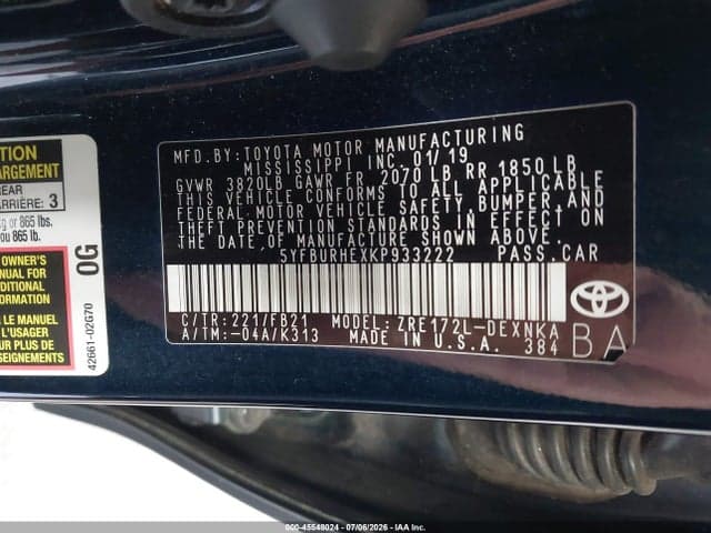2019 TOYOTA COROLLA LE 9