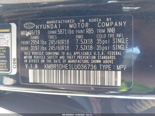 2020 HYUNDAI PALISADE SE 9