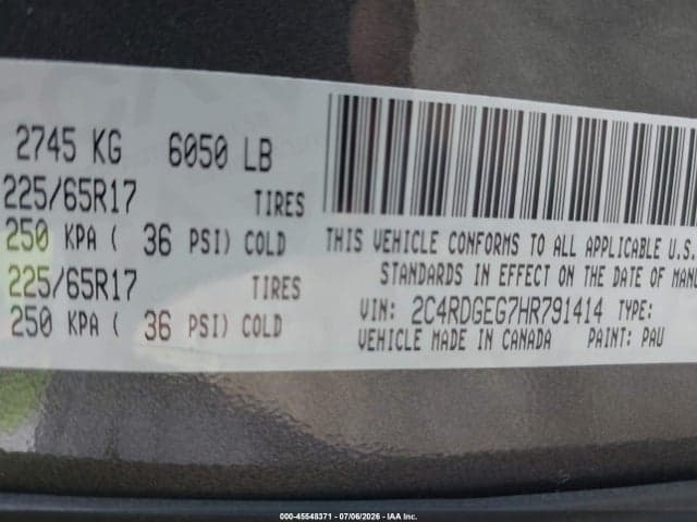 2017 DODGE GRAND CARAVAN GT 9