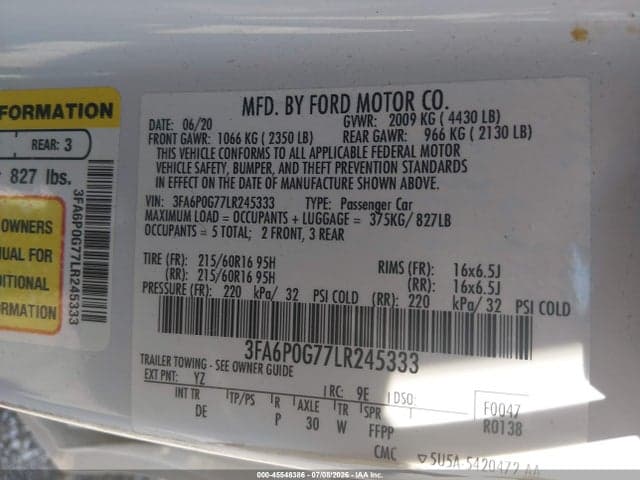 2020 FORD FUSION S 9