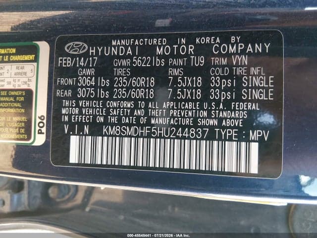 2017 HYUNDAI SANTA FE SE 9