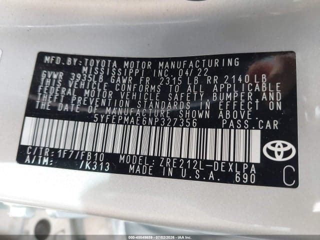 2022 TOYOTA COROLLA LE 9