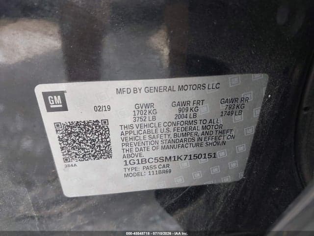 2019 CHEVROLET CRUZE LS 9