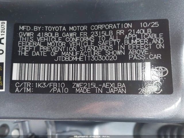 2026 TOYOTA COROLLA HYBRID HYBRID LE 9