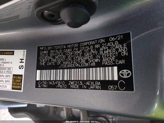 2022 TOYOTA COROLLA HYBRID LE 9