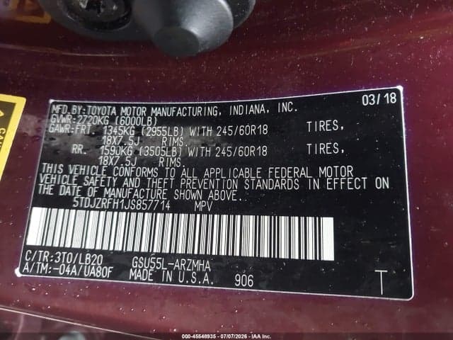 2018 TOYOTA HIGHLANDER XLE 9