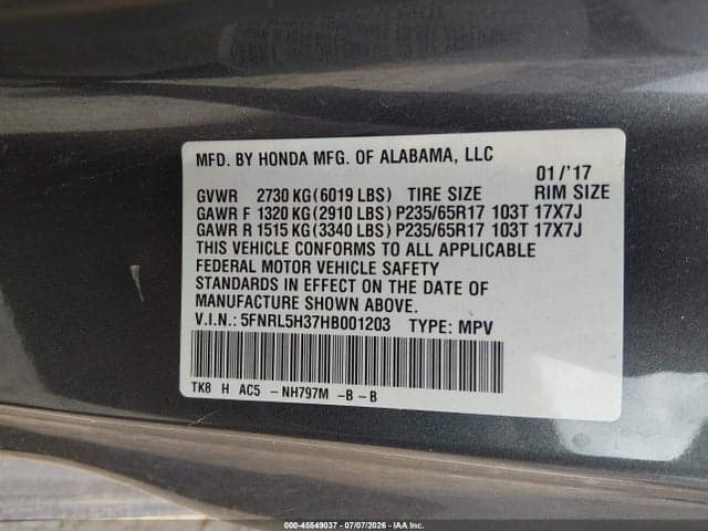 2017 HONDA ODYSSEY SE 9