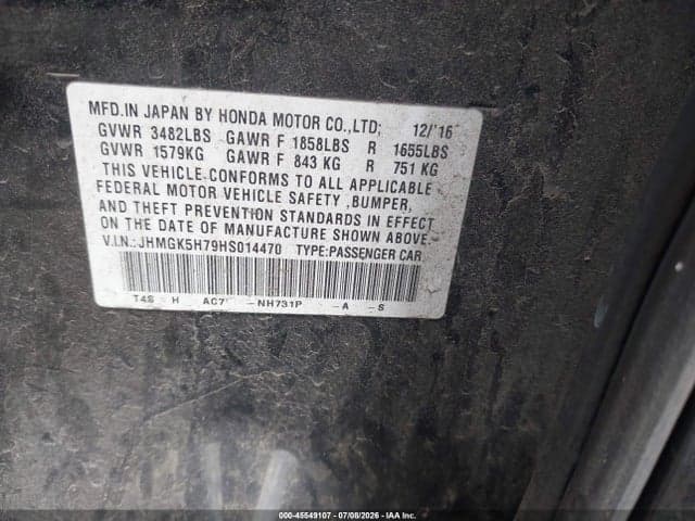 2017 HONDA FIT EX 9