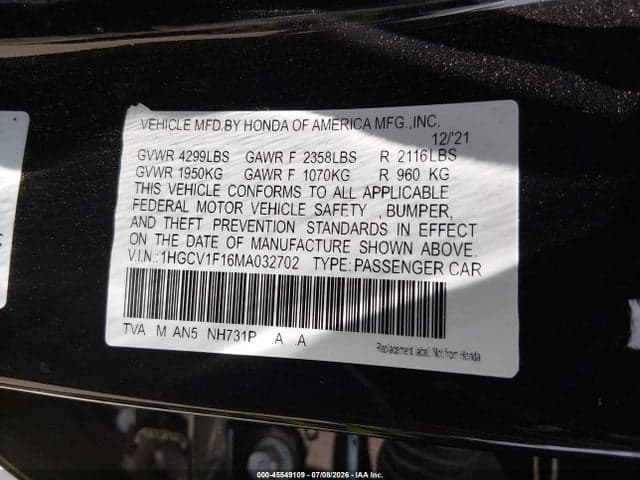 2021 HONDA ACCORD LX 9