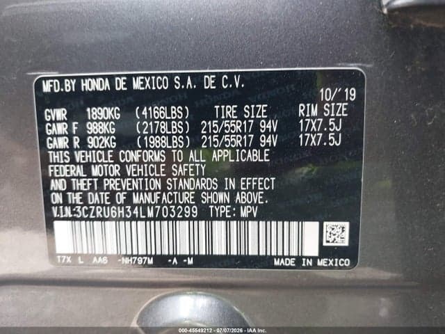 2020 HONDA HR-V AWD LX 9