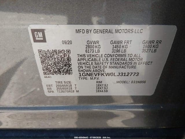 2020 CHEVROLET TRAVERSE AWD LS 9