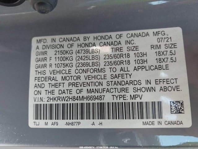 2021 HONDA CR-V AWD EX-L 9