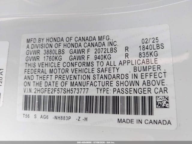 2025 HONDA CIVIC SPORT 9