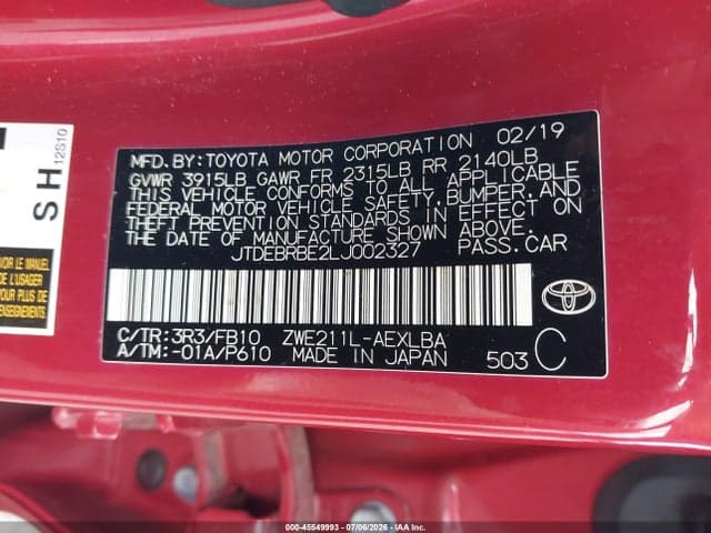 2020 TOYOTA COROLLA HYBRID LE 9