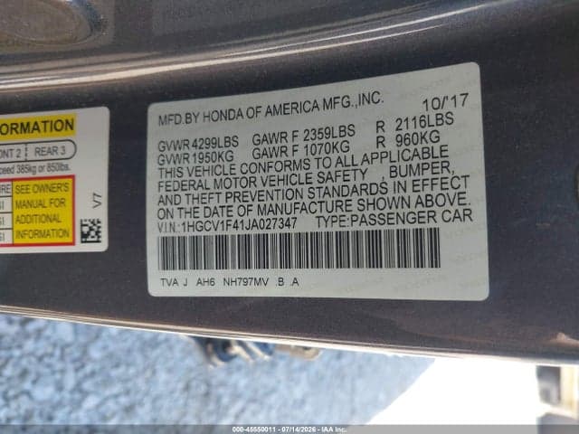 2018 HONDA ACCORD EX 9