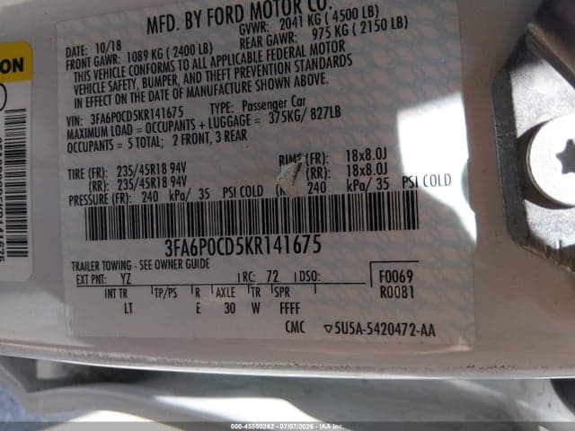 2019 FORD FUSION SEL 9