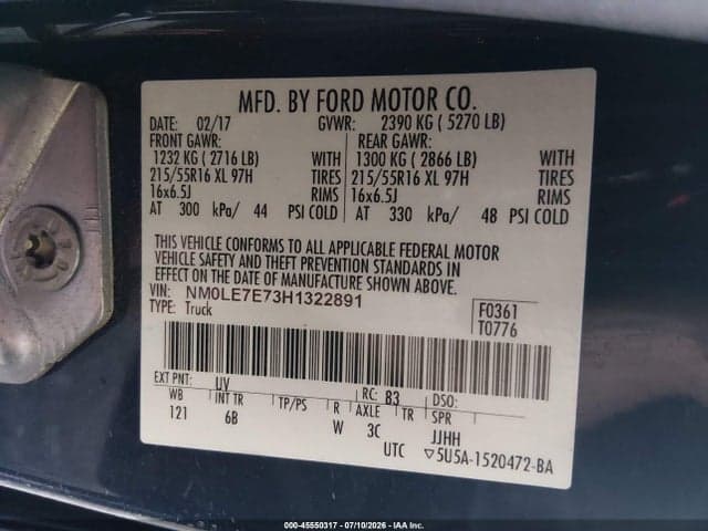 2017 FORD TRANSIT CONNECT XL 9