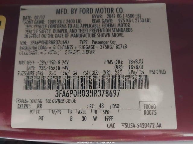 2017 FORD FUSION SE 9