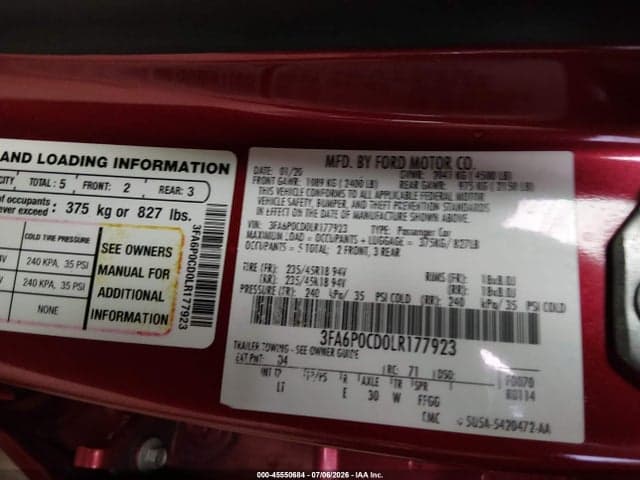 2020 FORD FUSION SEL 9