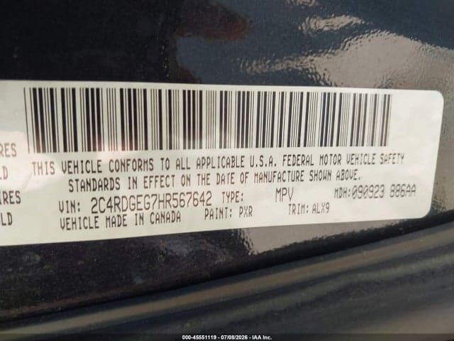 2017 DODGE GRAND CARAVAN GT 9