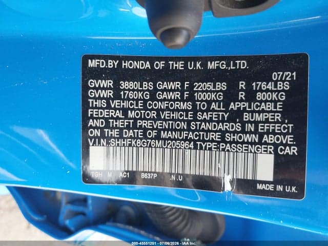 2021 HONDA CIVIC TYPE R TOURING 9