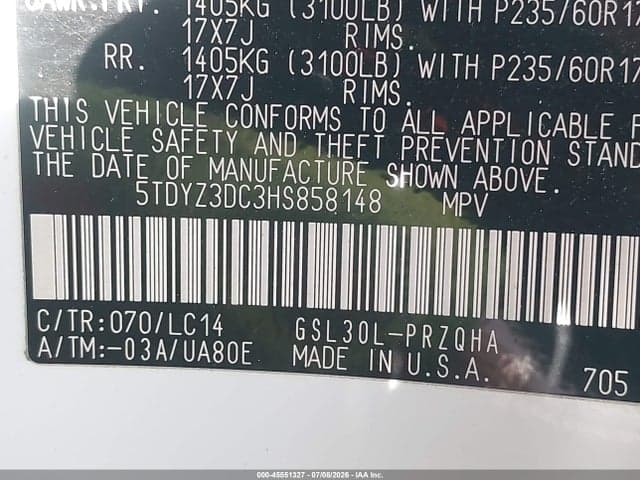 2017 TOYOTA SIENNA XLE 8 PASSENGER 9