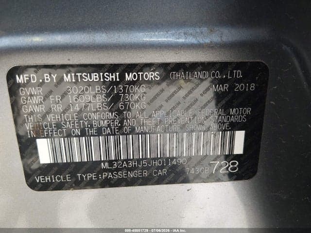 2018 MITSUBISHI MIRAGE ES 9