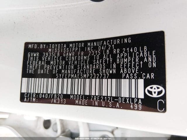 2021 TOYOTA COROLLA LE 9