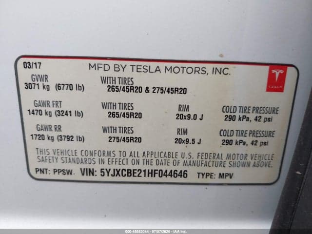 2017 TESLA MODEL X 100D/75D/90D 9