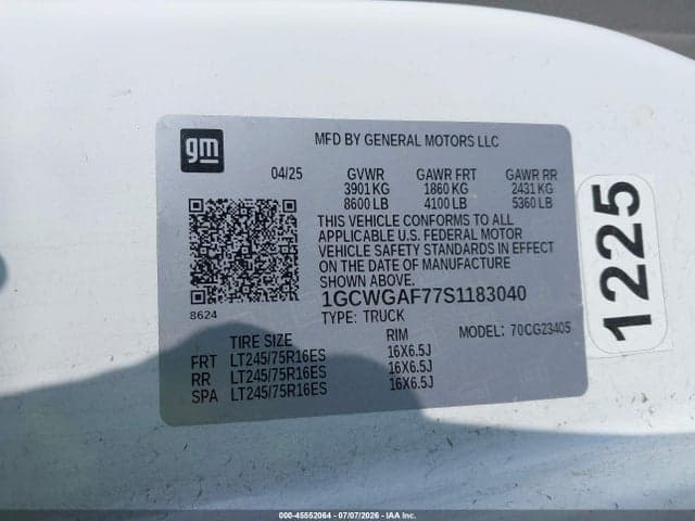 2025 CHEVROLET EXPRESS CARGO RWD 2500 REGULAR WHEELBASE WT 9
