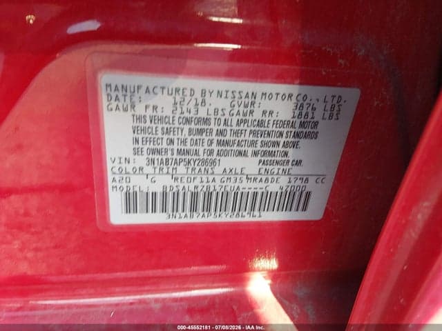2019 NISSAN SENTRA SR 9