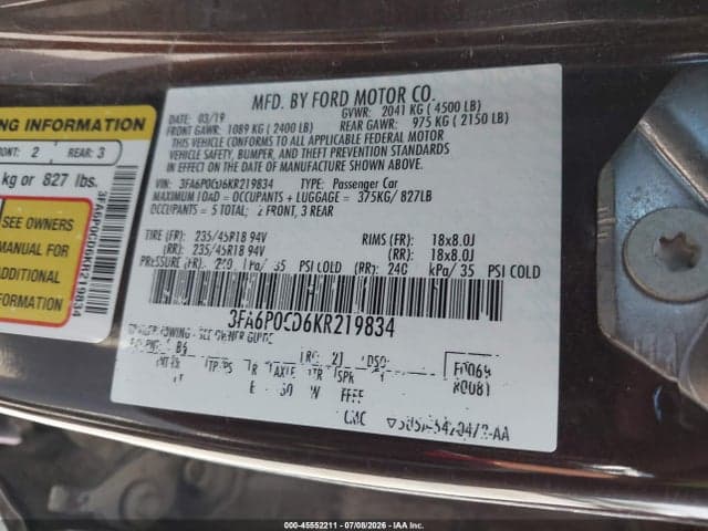 2019 FORD FUSION SEL 9