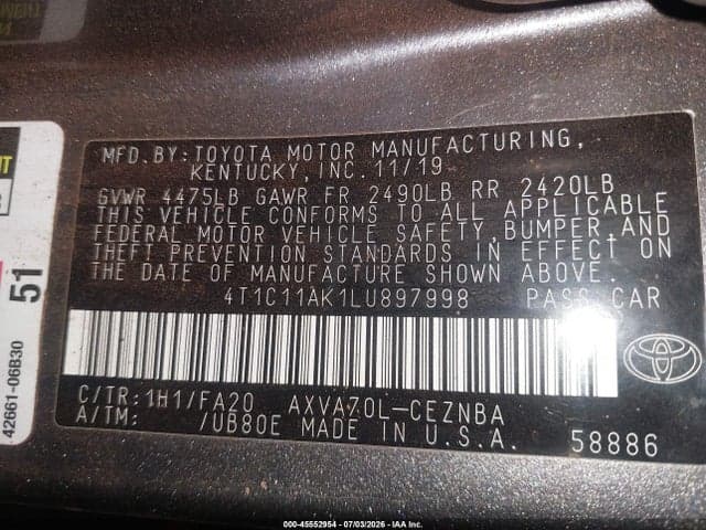 2020 TOYOTA CAMRY LE 9