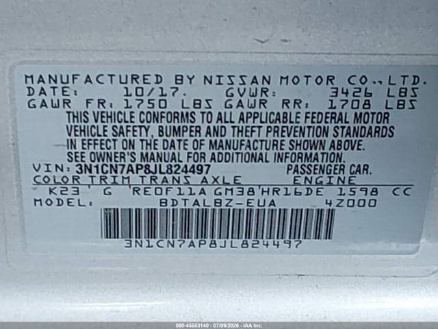 2018 NISSAN VERSA 1.6 SV 9