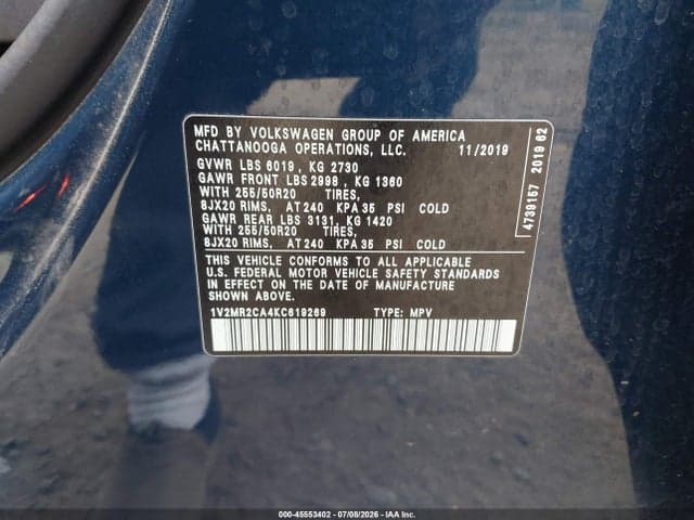 2019 VOLKSWAGEN ATLAS 3.6L V6 SEL 9