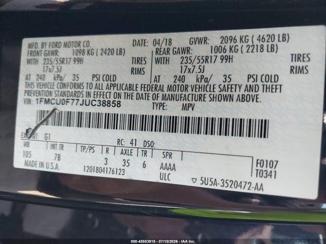 2018 FORD ESCAPE S 9