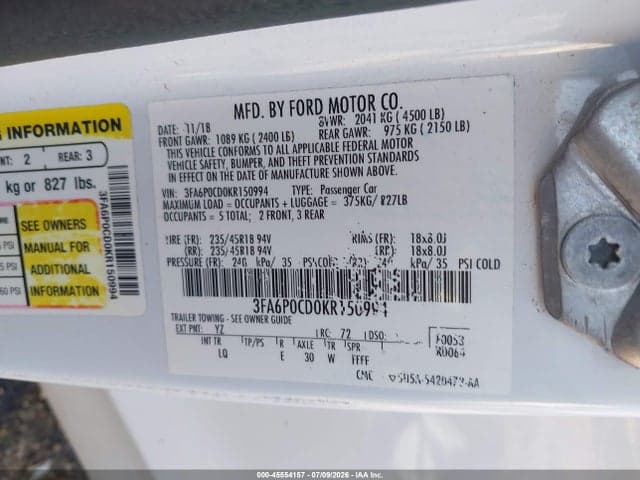 2019 FORD FUSION SEL 9