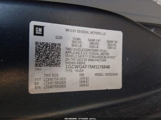 2021 CHEVROLET EXPRESS CARGO RWD 2500 REGULAR WHEELBASE WT 9