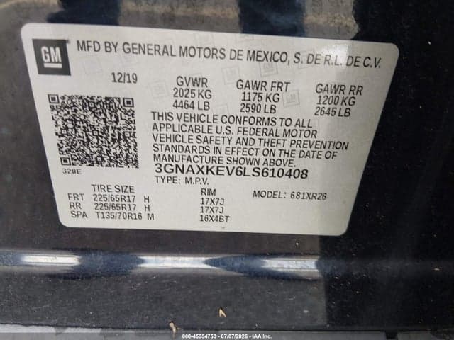 2020 CHEVROLET EQUINOX FWD LT 1.5L TURBO 9