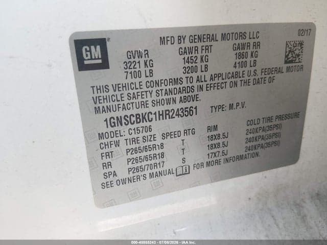 2017 CHEVROLET TAHOE LT 9