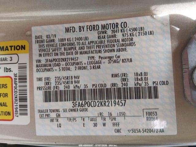 2019 FORD FUSION SEL 9
