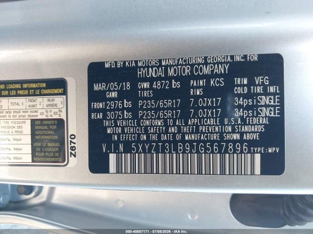 2018 HYUNDAI SANTA FE SPORT 2.4L 9