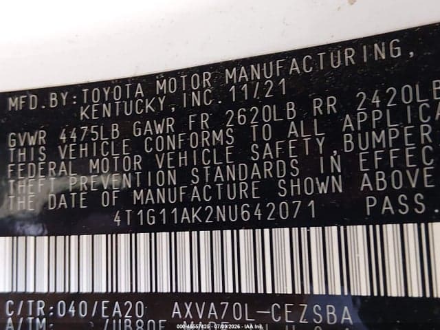 2022 TOYOTA CAMRY SE 9
