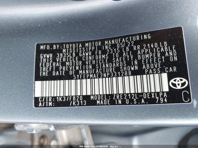 2022 TOYOTA COROLLA LE 9