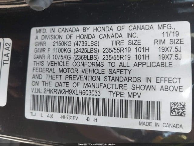 2020 HONDA CR-V AWD TOURING 9