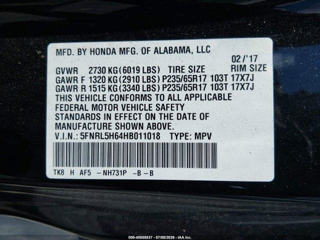 2017 HONDA ODYSSEY EX-L 9