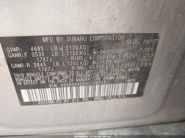 2017 SUBARU OUTBACK 2.5I 9